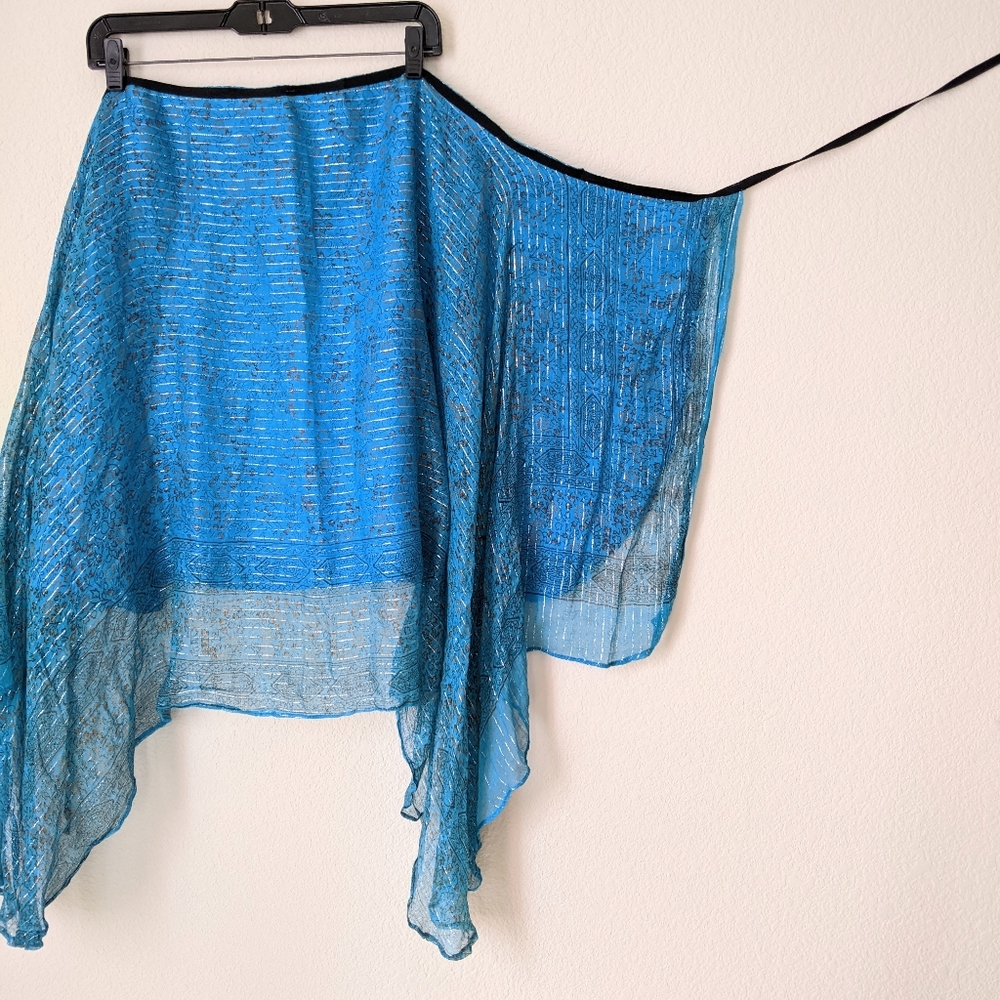 Thailand Flowy Double Layer Sheer Wrap Skirt Sliver Blue One Size - Picture 4 of 9